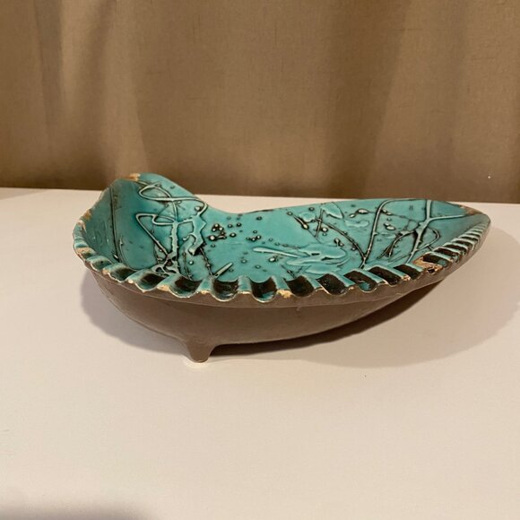 MCM Atomic Turquoise Studio Pottery Cigar Ashtray Glazed Dish 11 - Picture 7 of 8